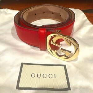Gucci Red Gucci GG Gold Logo Belt 95 cm